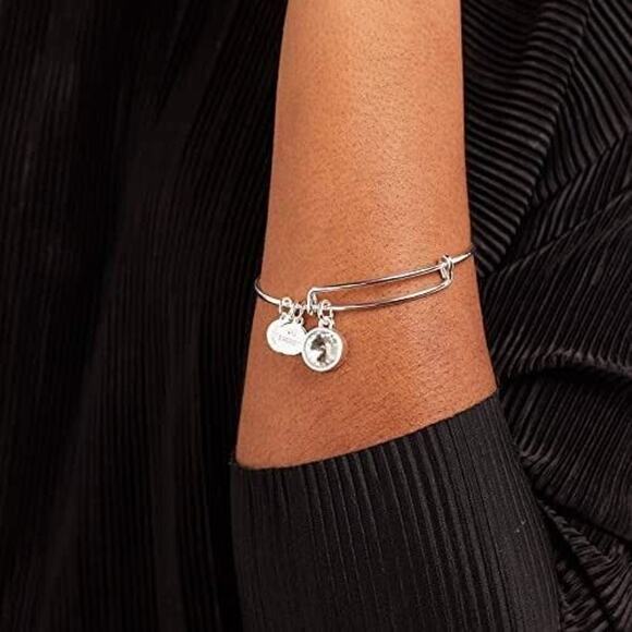 NEW Alex and Ani Birthstone Bracelet Bangle April Clear Crystal Charms Silver - Picture 3 of 6